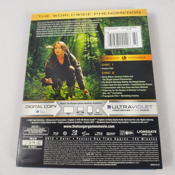 The Hunger Games - 2012 - 2 Disc Blu/ray DVD - Rated PG/13 - Used- W/Slipcover - Picture 2 of 6